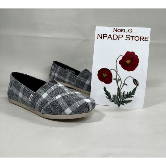 TOMS Women's Printed Alpargata Flats - Black Plaid 5.5M - Picture 1 of 8